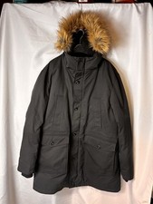 Giacca invernale Zara uomo nero L grande parka cappotto cappuccio pelliccia orlo usato in ottime condizioni
