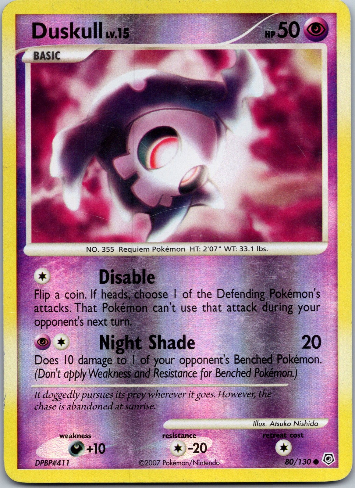 Pokemon Diamond and Pearl #80/130 Reverse Holo Duskull LP