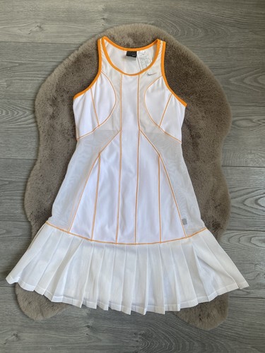 VTG Nike Maria Sharapova Wimbledon 2005 Tennis Dress White Orange Pleated Sz S/M