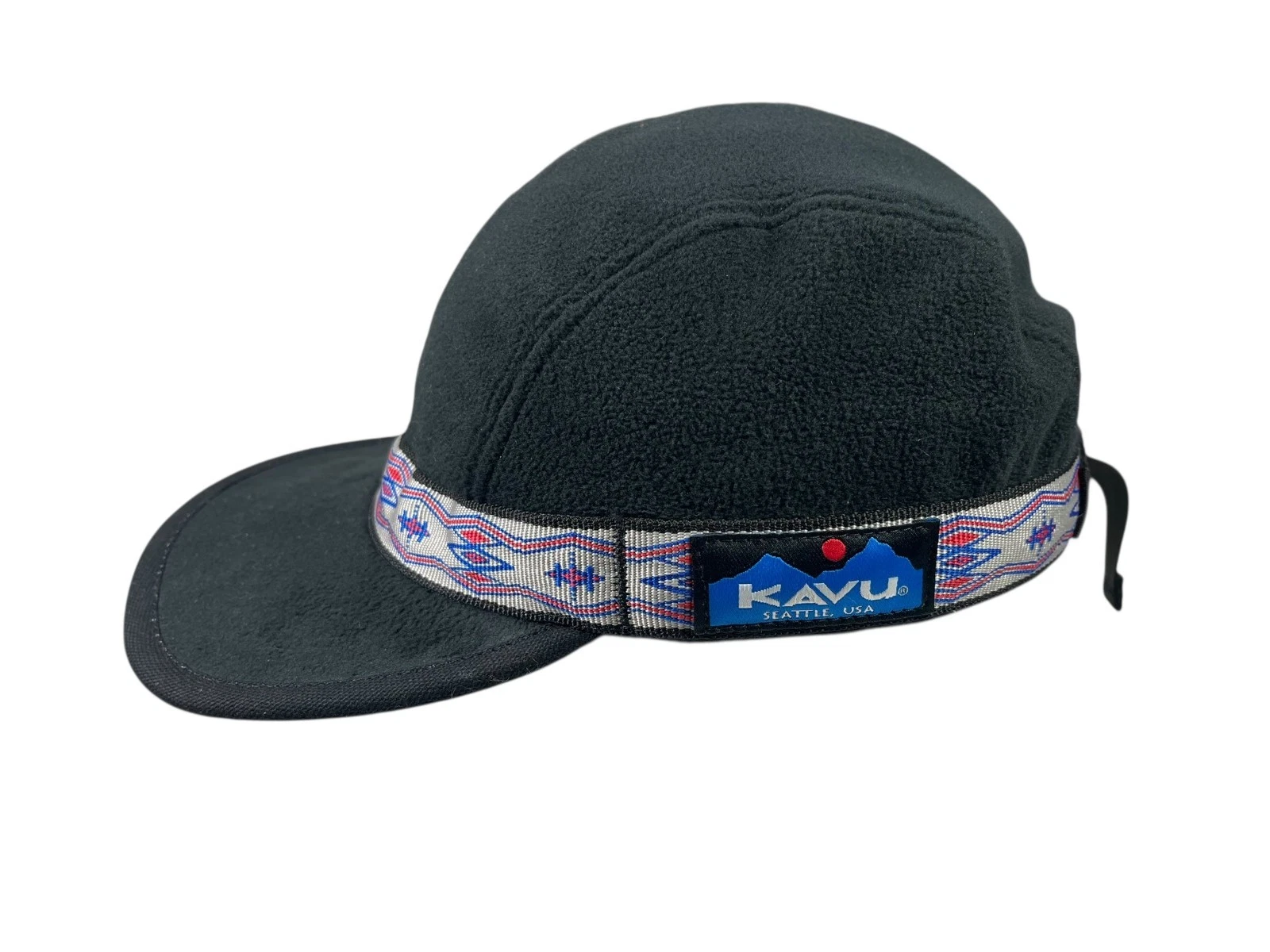 KAVU Black Warm Fleece AZTEC-BELT WINTER HAT Outdoor Hike Ski Gym Strap Cap Sz M