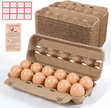 24-Pack Bulk Empty Egg Cartons for Storage, 12-Count Natural Paper Pulp Reusable