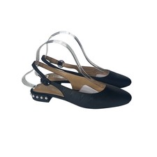 J.Crew Pearl-Heel Slingback Flats Black Textile BU506 Womens Size 5 NEW