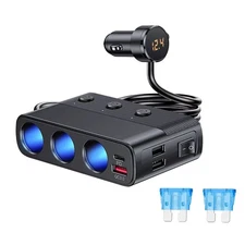 Car Cigarette Lighter Socket Splitter With 3.28 ft power cable Fit RVs, trucks