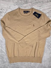 NWT Polo Ralph Lauren Men Washable Merino Wool Crewneck Jumper Beige Size Medium