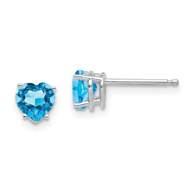 14 Karat Weißgold 5 mm Herz Blautopas Ohrstecker perfektes Geschenk für sie