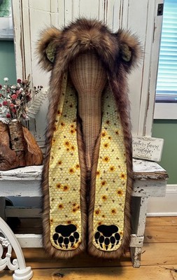 Brown Honey Bee Bear Floral like SpiritHoods Scarf  Hat Mamacatz Handmade Faux 