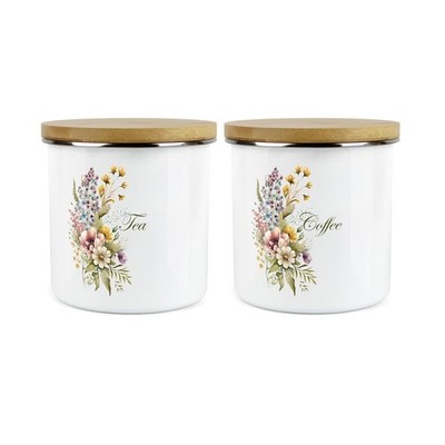 Floral Tee & Kaffee Kanister Set - Bouquet Küche Emaille Aufbewahrung Behälter
