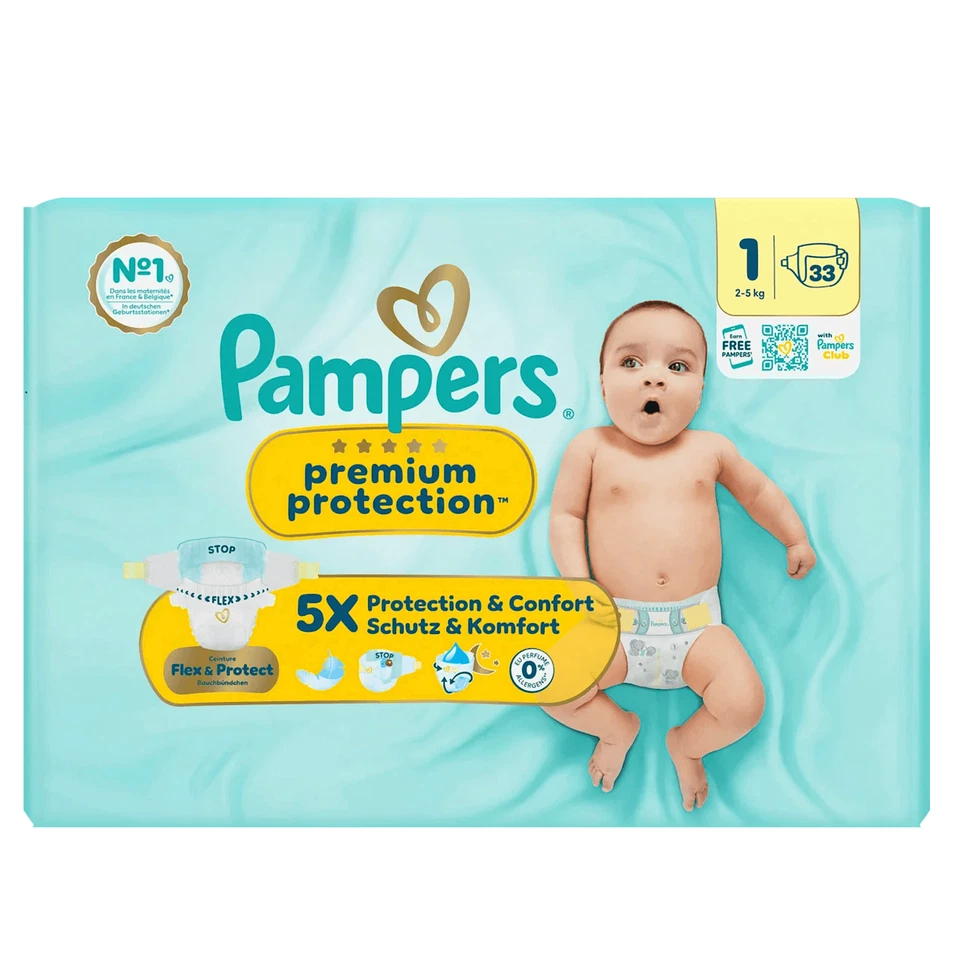 33 Stück Pampers Premium Protection Einwegwindeln Größe 1 Mini 2-5 kg - Bild 2 von 2