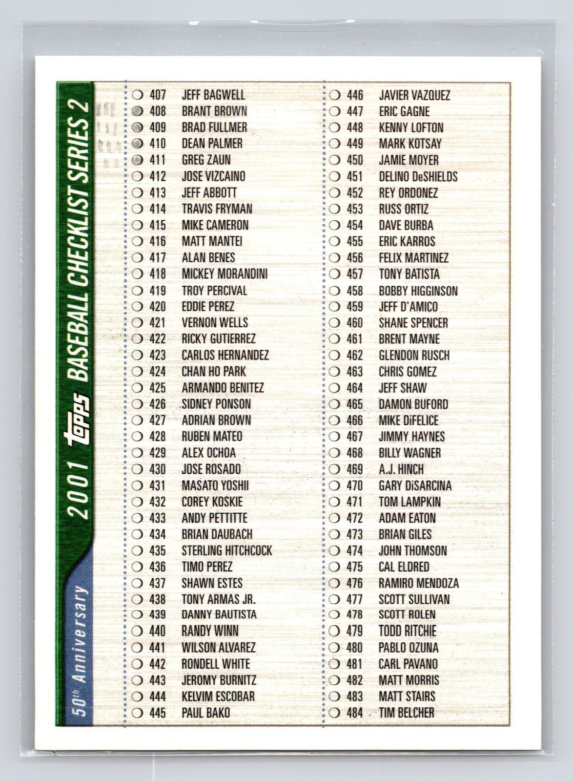 2001 Topps - Checklist Series 2 1/4