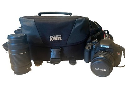 Canon EOS Rebel T3i 18.0MP DSLR Camera 18-55mm, 55-250mm Lenses, 2x Battery, Bag