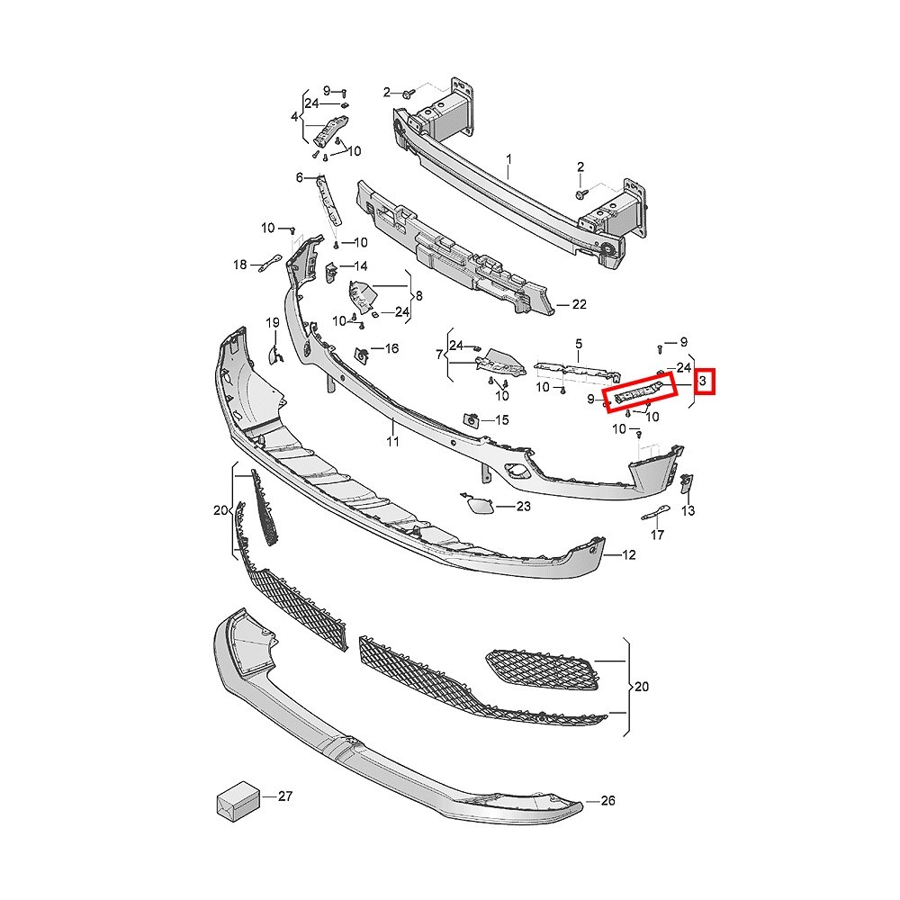 Bentley Bentayga FRONT+LEFT Bumper bracket P/N 36A807571B