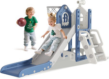 6 in 1 Toddler Slide - L-Shaped Baby Slide for Toddlers Aged 1-3 with Basketball
