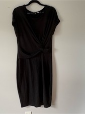 GAP black soften short cap sleeve Twist Knot front midi dress black med petite