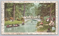 Detroit Belle Isle Park Canal Rowboats & Bridge 1902