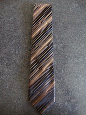 Cravate Jeff Banks 100% soie bronze noir et or diagonale rayée 59" de long