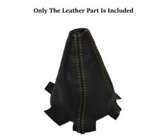 Black Synthetic Leather Shift Boot Cover In Yellow Stitch For Acura Rsx 2002-06