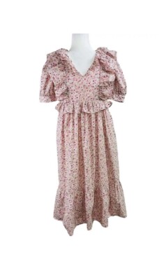 knee length dresses for ladies Floral Ruffled Midi Dress – English Factory main image 0