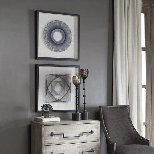 Uttermost String Duet Wood and Glass Geometric Art - Black/Blue/White (Set of 2) - Picture 6 of 7