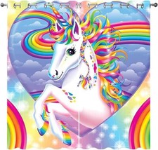 Rainbow Unicorn Curtains Bedroom Living Room Eyelet Ring Top Blackout Door Decor