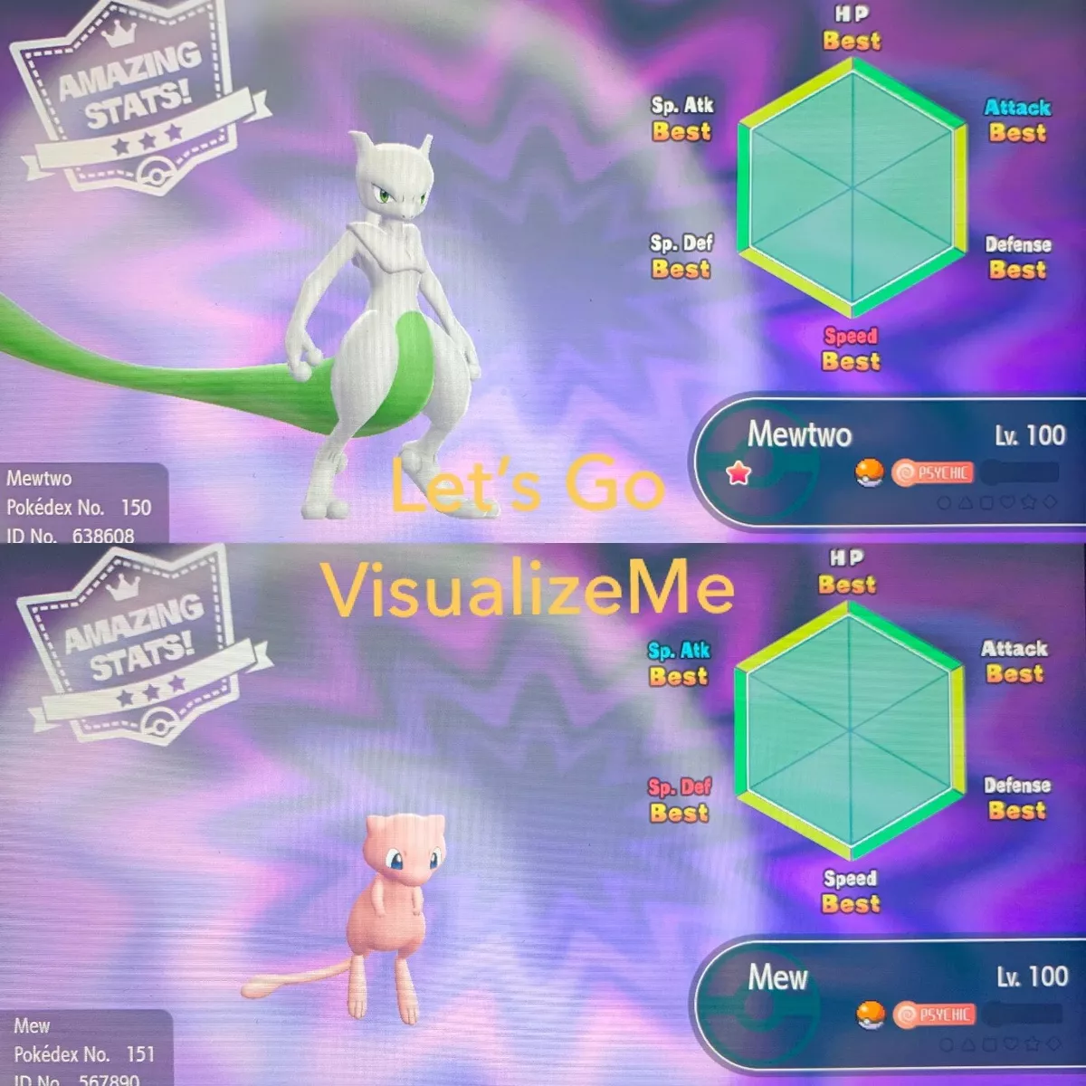 Pokemon Let's Go Shiny Mewtwo 6IV-AV Trained