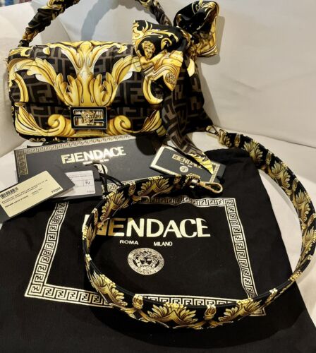 Fendi x Versace Fendace Collaboration Gold Black Baroque Baguette 