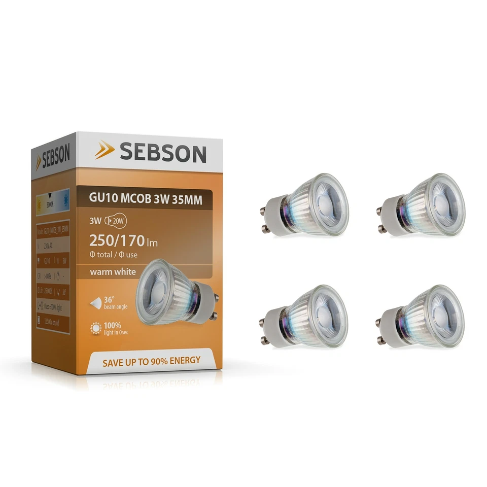 4x LED Lampen GU10 warmweiss 3W ø35m 230V Leuchtmittel Spot Strahler COB SEBSON - Bild 2 von 4