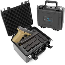 CASEMATIX Two Gun Hard Case 9mm Pistol Handguns and 10 Pistol Magazine Storage