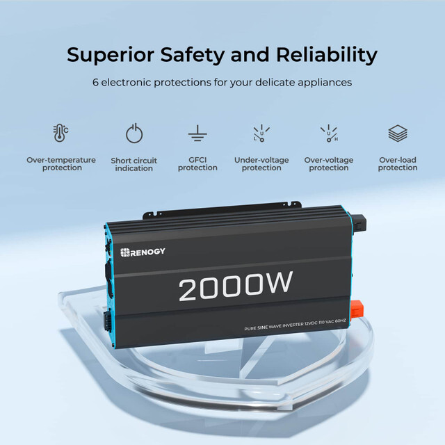 Renogy 700W 1000W 2000W 3000W 12VDC 120VAC Pure Sine Wave Inverter LED Indicator