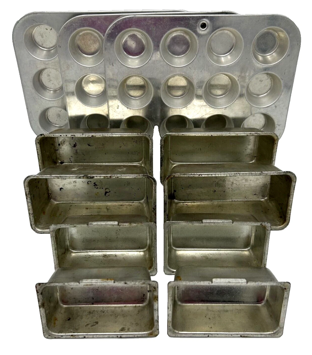 Mixed Lot of 11 Vintage Mini Aluminum Loaf Bread Pans 2 Sizes and Muffin Pans