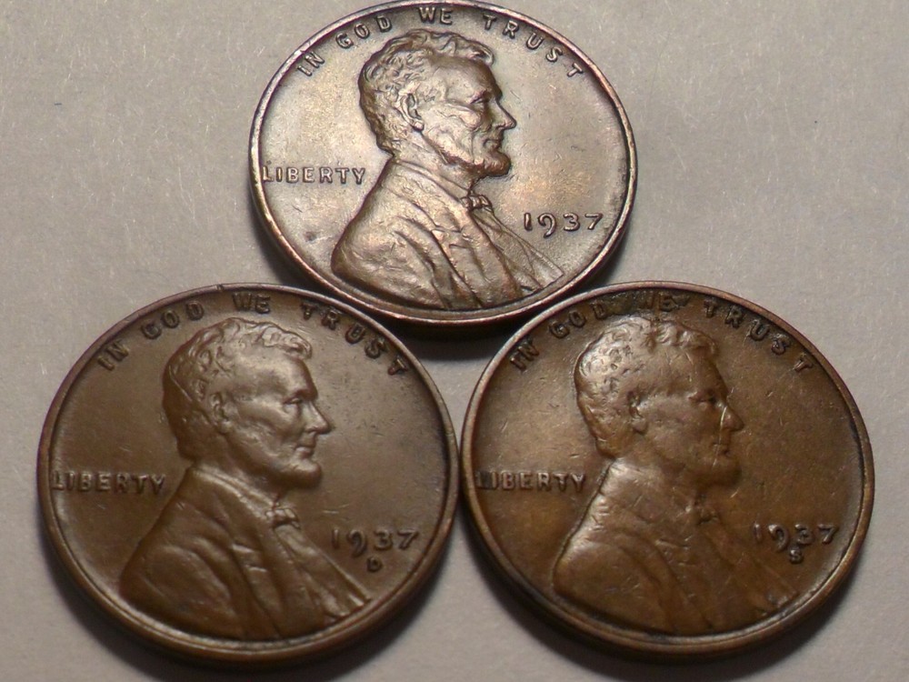 1937-P 1937-D 1937-S NICE LINCOLN CENT 3 PC 1937 YEAR SET!!!!