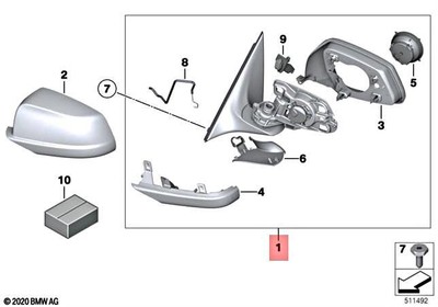 Genuine BMW Hybrid F10 Outside Mirror without Glass Heated Right 