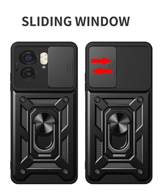 For Motorola Edge (2023), Luxury Armor Slide Lens Camera Ring Holder Case Cover