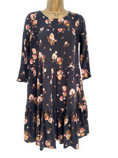 Fatface Dress UK Size 10 Grey Mix Tierwd 3/4 Sleeves Boho Lagenlook