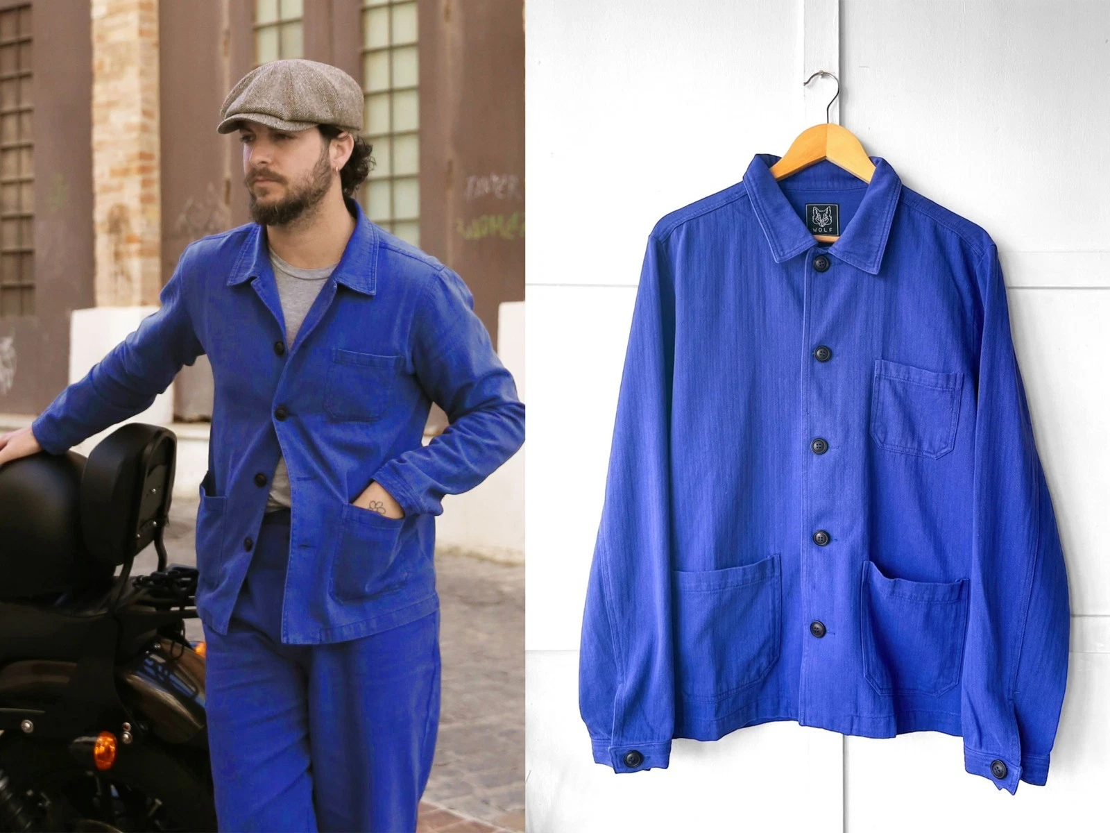 60s Chore Jacket French Style Bugatti Blue Washed Herringbone Cotton Twill
Opens in a new window or