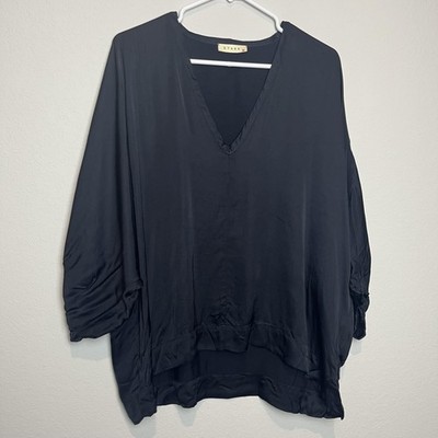 Stark X Blouse Womens XS Blue V Neck Dolman Sleeve Tunic Top High Low Hem