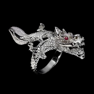 925 Sterling Silver Ring Round Ruby Natural Gemstone Jewelry Dragon Size 8