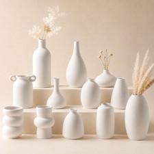 Set of 12 White Ceramic Vase for Pampas Grass Flowers, Japandi Small Vases 