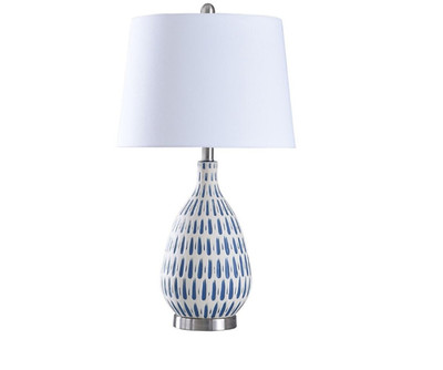 StyleCraft 28 in. Off-White/Blue Table Lamp with Off White Hardback Fabric Shade
