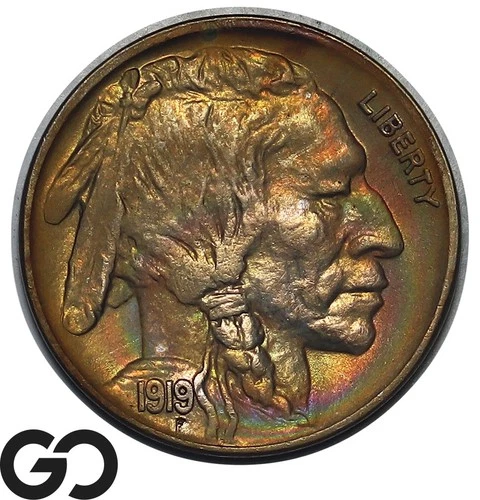 1919-S Buffalo Nickel *Key Date*, Bullet Rainbow Album Toner, BU++
