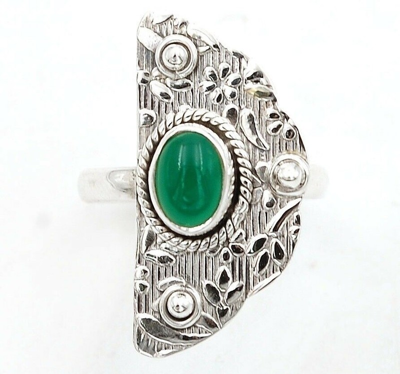 Natural Green Onyx 925 Solid Sterling Silver Ring Jewelry Sz 7.5 @12-5