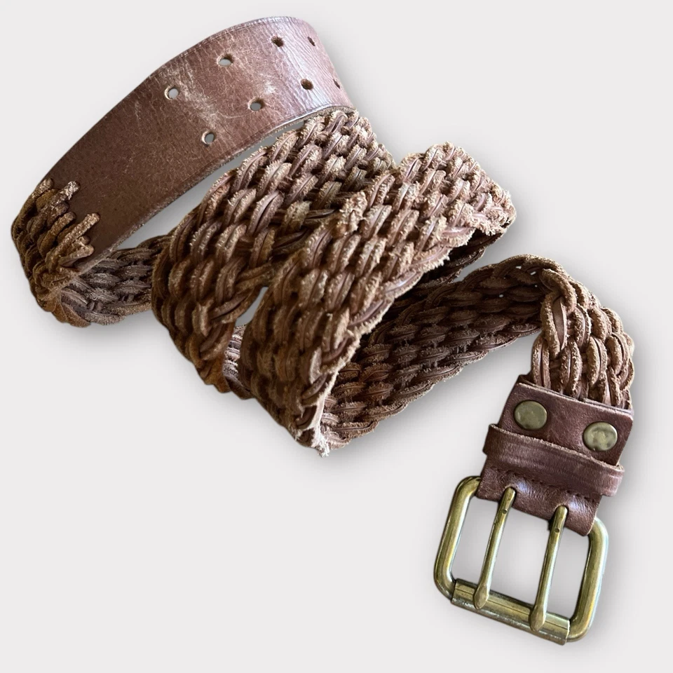 Cinturón Trenzado De Colección Ralph Lauren Para Hombre Cuero Marrón Envejecido Dorado Latón Sólido 42 Foto 3 de 4