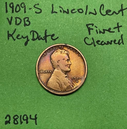 1909-S VDB Lincoln Wheat Cent / Penny 1c Fine F Cleaned Key Date Coin