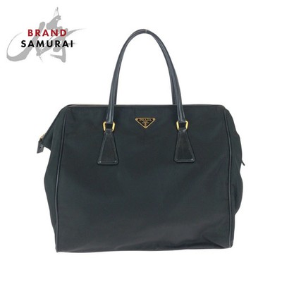 Prada Testu Triangular Logo Plate Black Gold Hardware Nylon Shoulder Bag Tote La