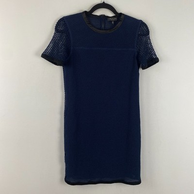 Rag & Bone Luna Mesh Short Sleeve Shift Dress Size XS Navy Blue Short Sleeve
