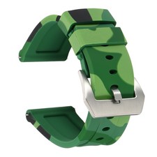 Silicone Watch Bands 26mm Soft Watch Band with Silver Buckle, Camo Drak Green