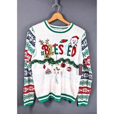 No Boundaries Ugly Christmas Sweater Size XXL 3D Tinsel Sequin Fair Isle NEW