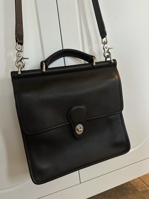 Coach Classic Willis Black Leather Crossbody Satchel Bag 9927 for