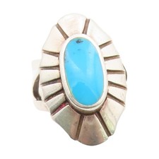 925 Sterling Silver Vintage Ring Chunky Cabochon Turquoise Band Sz 5 RG34863