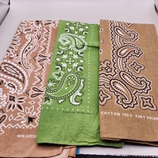 3 Vintage Bandanas Paisley Handkerchief 1 Fast Color Cotton Green/Khaki