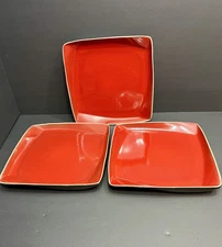 Gibson Elite Red Square Stoneware Dinner Plates 10.25” Set Of 3 GUC